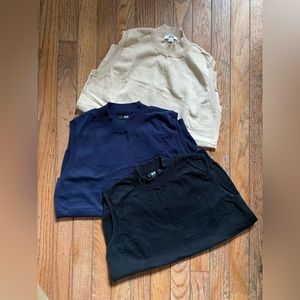 3x Uniqlo Mockneck Sweater Knit Sleeveless Tanks - Tan, Navy, Black - Size M